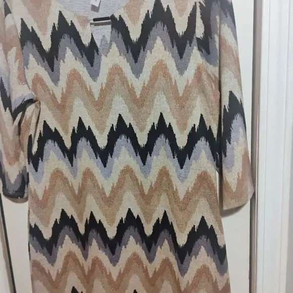 Tacera Black and Tan Sheath Dress 3/4 Sleeve Crew Neck - Picture 6 of 13